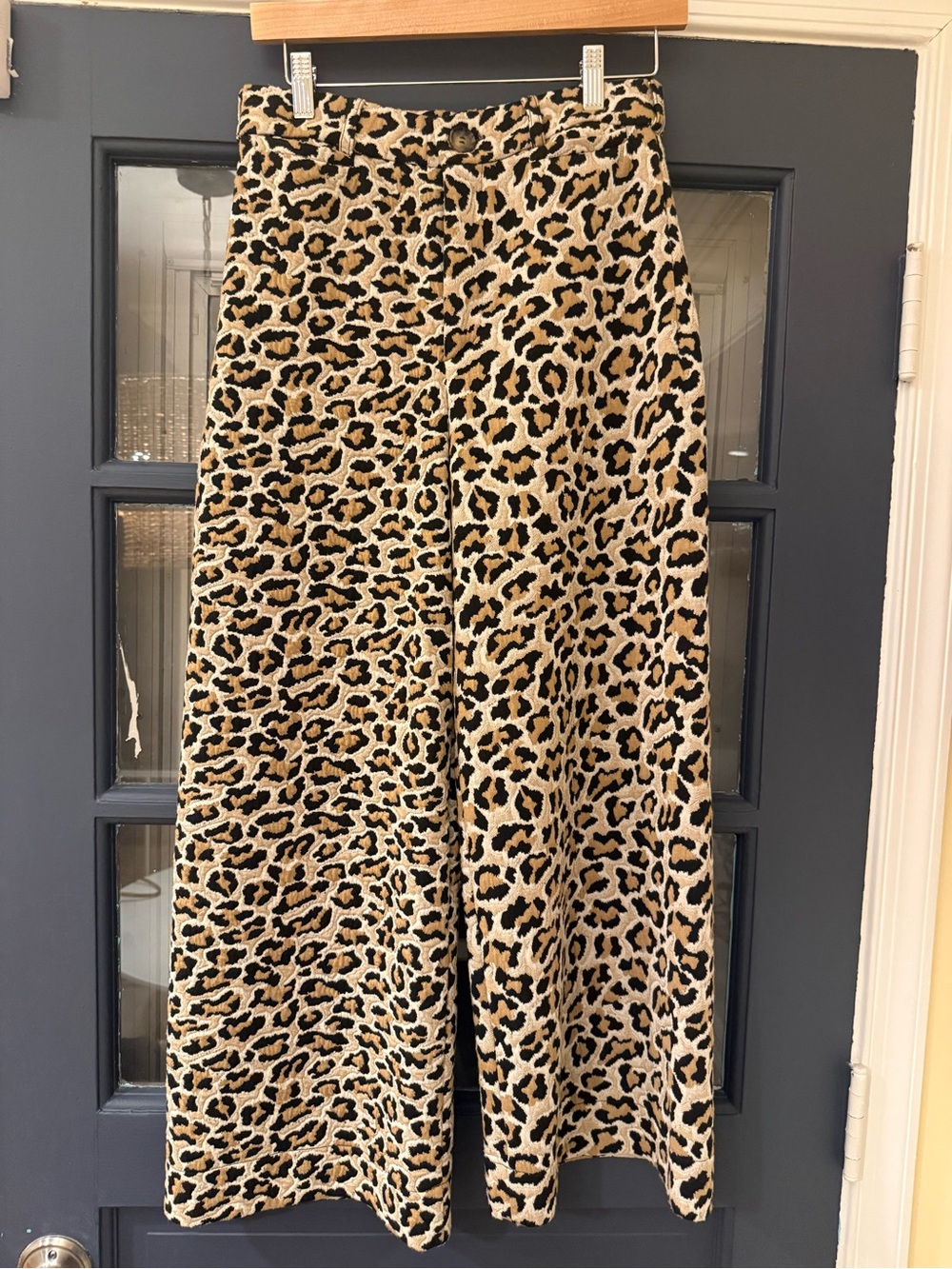 Anthropologie Maeve Leopard  Print Wide-Leg Pants in Tan Black Cream Size 29